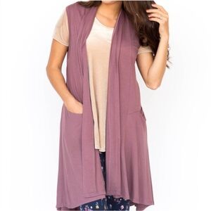 Agnes & Dora Mauve Sleeveless Cascade Vest Duster Lagenlook Cardigan Size Large